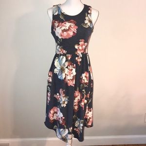 Navy Floral Skater Dress